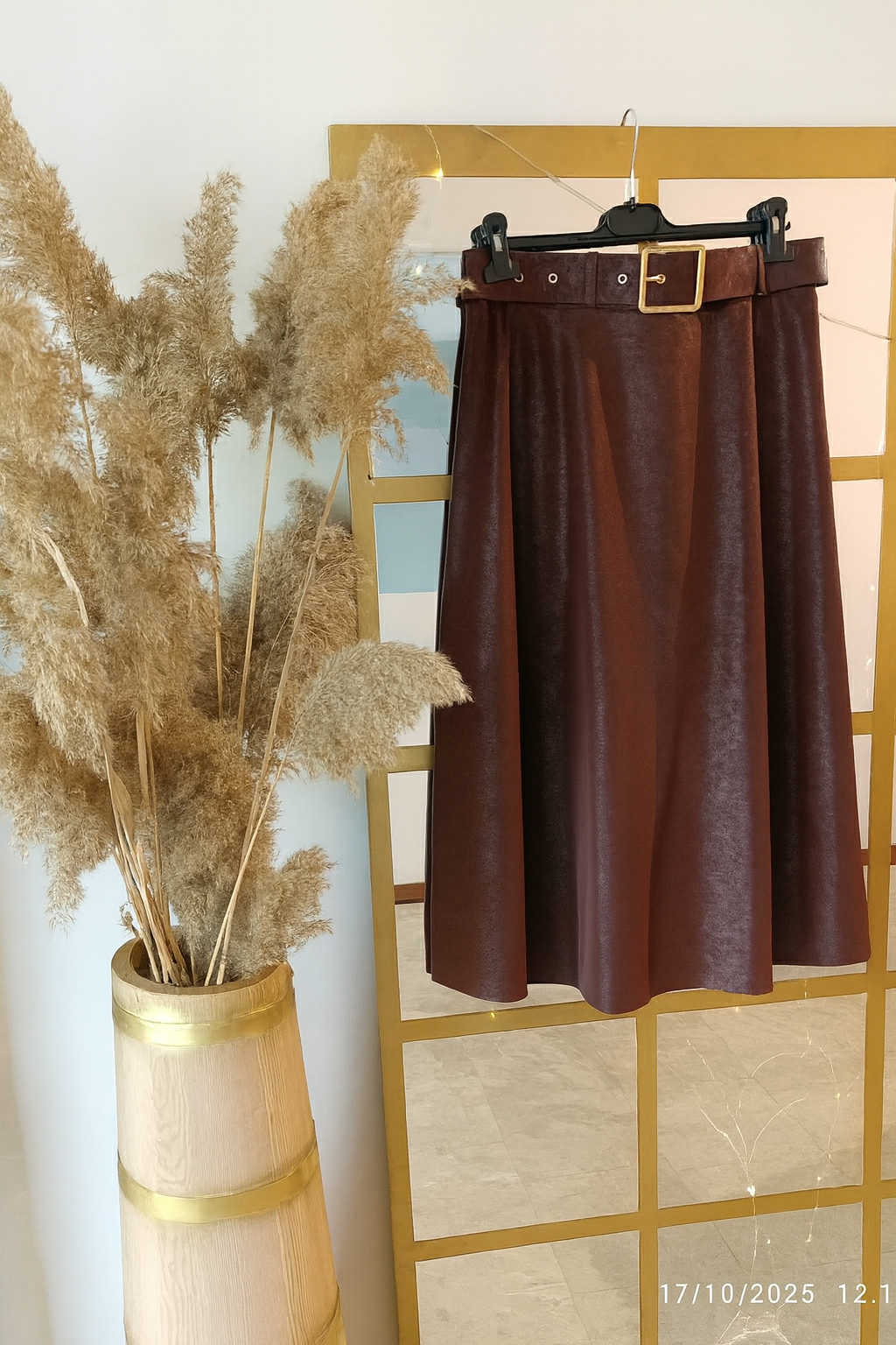 Midi Φούστα Δερματίνη σε Α-Γραμμή με Ζώνη (One Size)