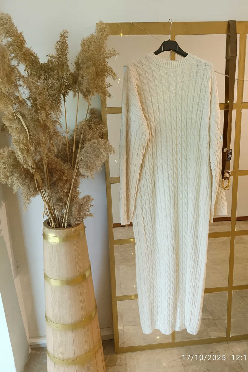 Maxi Πλεκτό Φόρεμα με Πλεξούδες σε Κρεμ (One Size)