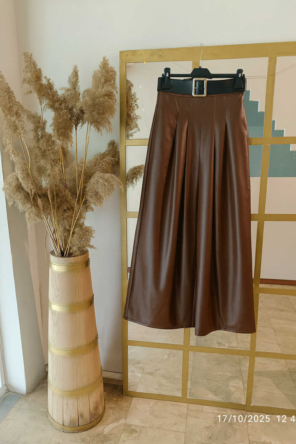 Ψηλόμεση Πλισέ Παντελόνα-Φούστα (Jupe-Culotte) Δερματίνη με Ζώνη