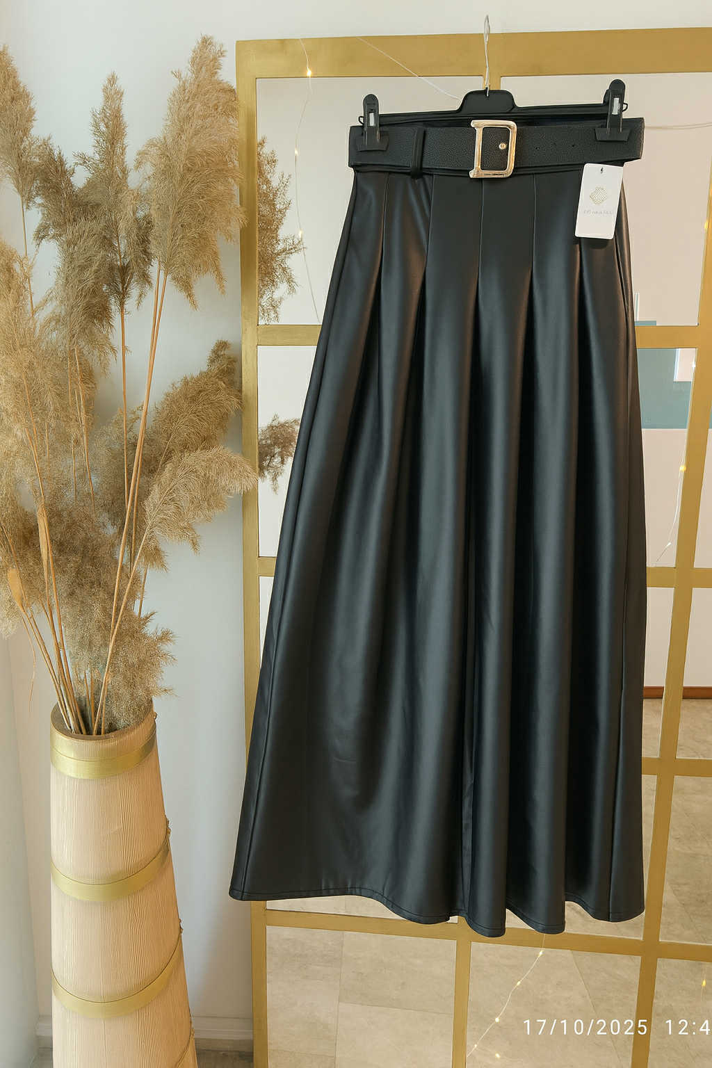 Ψηλόμεση Πλισέ Παντελόνα-Φούστα (Jupe-Culotte) Δερματίνη με Ζώνη